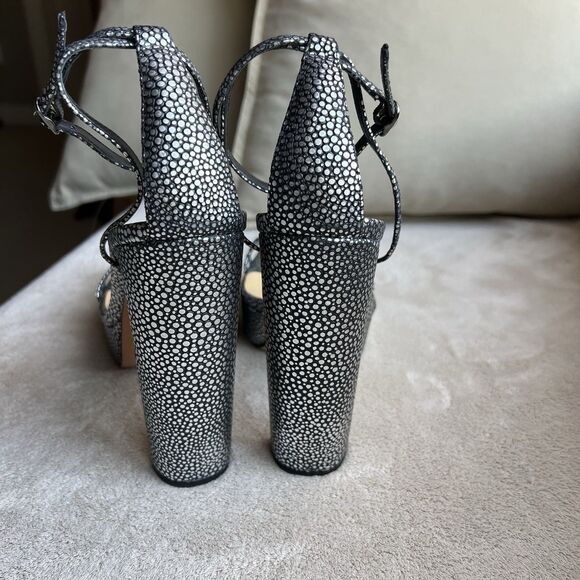 Alexandre Birman Lenny Silver On Black Leather Platform Heeled Sandal 39.5/9-9.5 - Picture 11 of 16